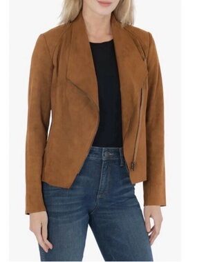 Kut from the Kloth Faux Suede Moto Jacket in Cognac Brown Sz Small